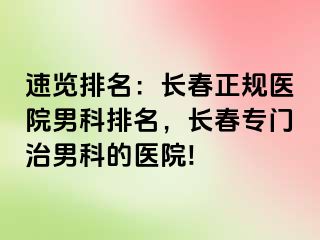 速览排名：长春正规医院男科排名，长春专门治男科的医院!